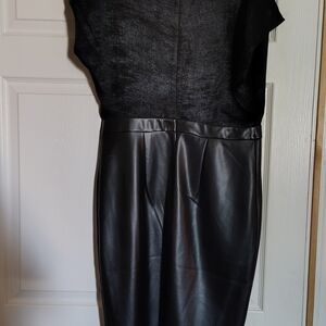 Express Black Midi Dress with Leather Detail